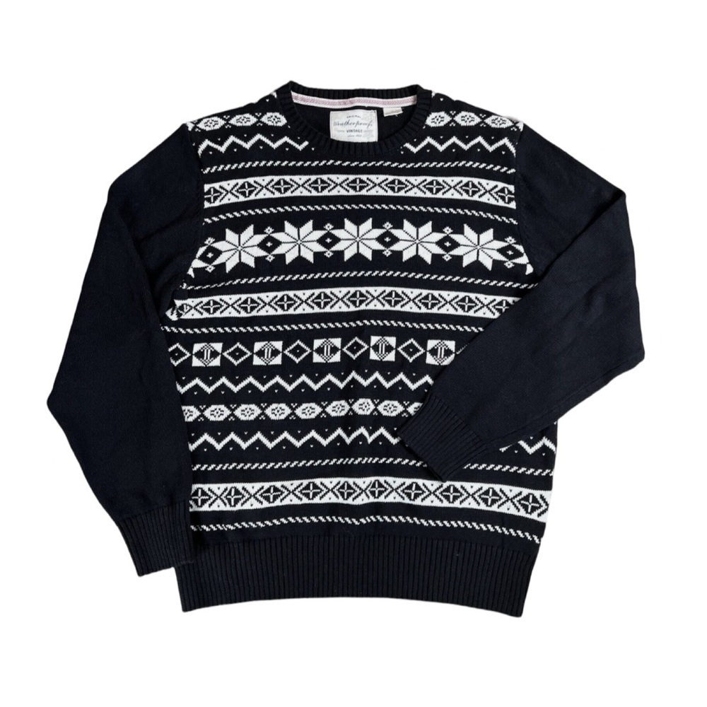 Weatherproof Black/White Nordic Snowflake Fair Isle Christmas Sweater Size XL